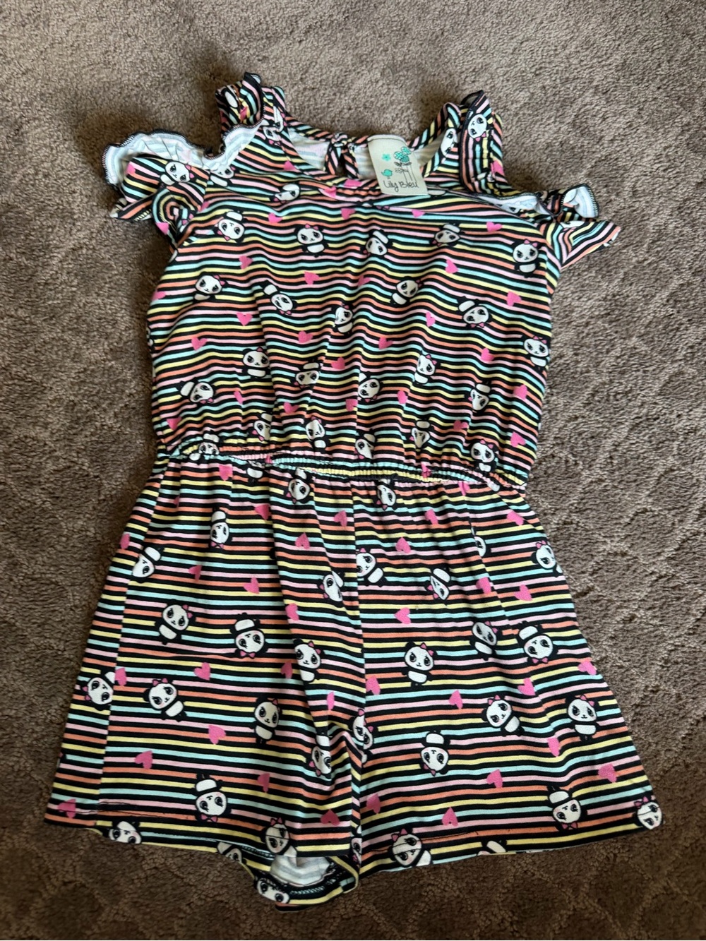 Lily Bleu Girls Multicolor Striped Panda Romper